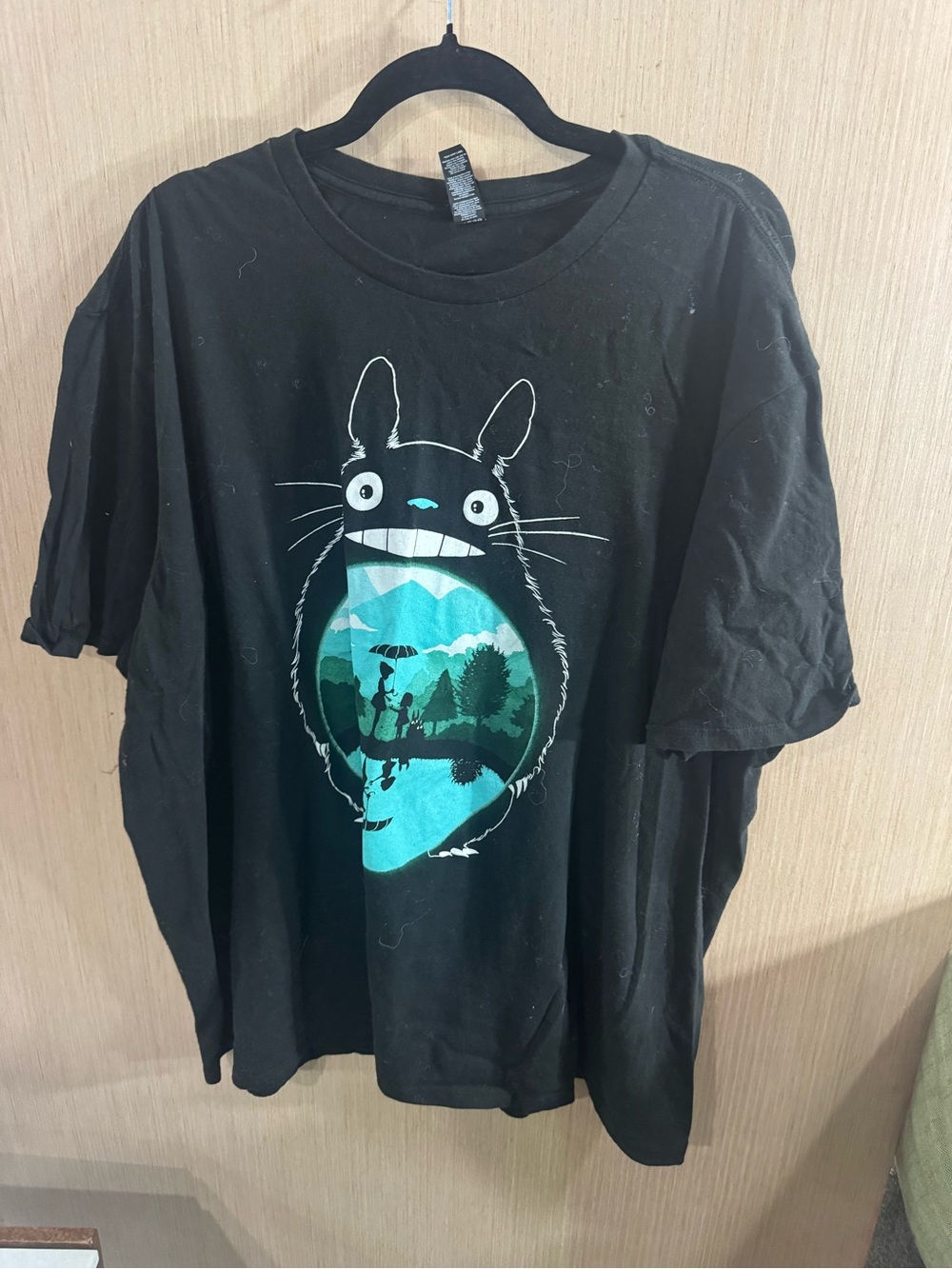 Mens District Apparel Black Totoro Graphic Tee with Teal Scenic Print Size XXL